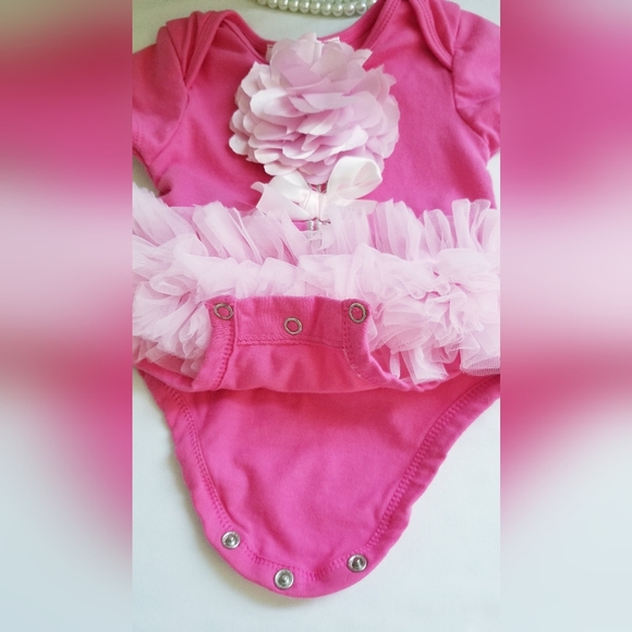 Popatu Baby Girl's Pink Flower Bow Bodysuit Size 3-6 Months - Picture 7 of 12